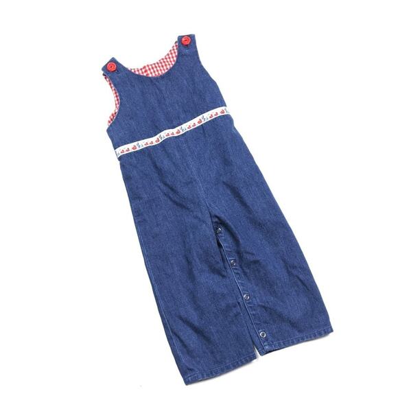 Vintage Handmade Romper Jumpsuit Unisex Children's Size 9-12m Duck Denim - Picture 1 of 4